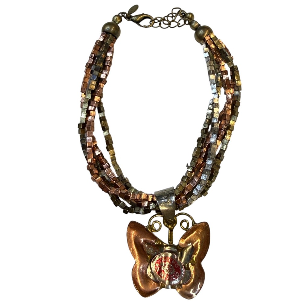 Hecho en Mexico Butterfly Pendant Necklace Women OS Mixed Metal Multi-Strand EXC